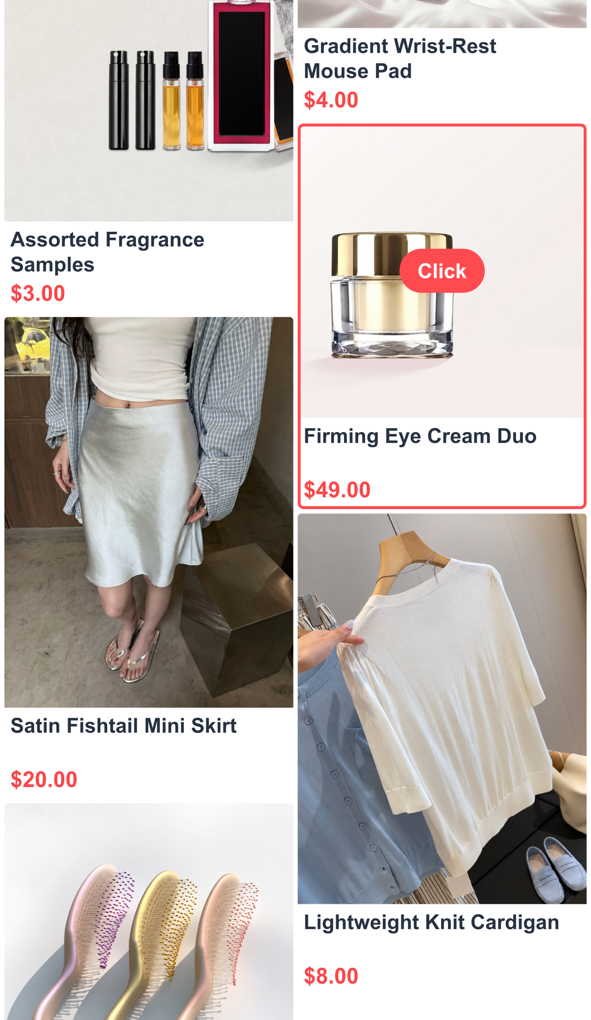 English reconstruction of the same user's feed with eye cream selected